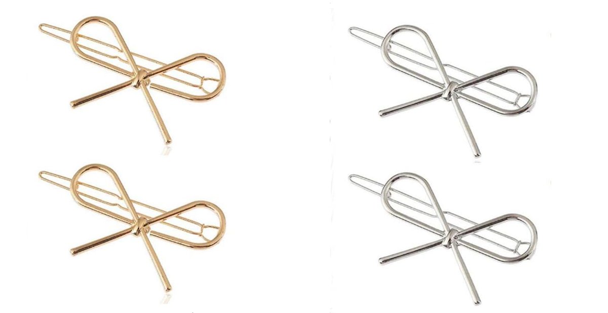 4-Pack Gold and Silver Metal Bow Hair Clips – Elegant Hairpins for Women and Girls - görsel 1