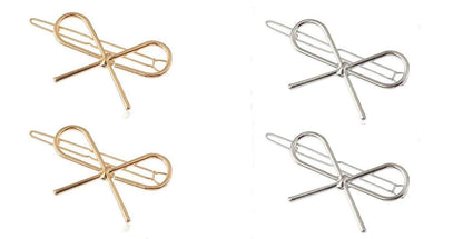 4-Pack Gold and Silver Metal Bow Hair Clips – Elegant Hairpins for Women and Girls