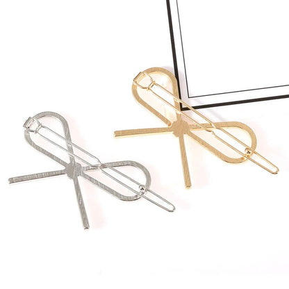 4-Pack Gold and Silver Metal Bow Hair Clips – Elegant Hairpins for Women and Girls