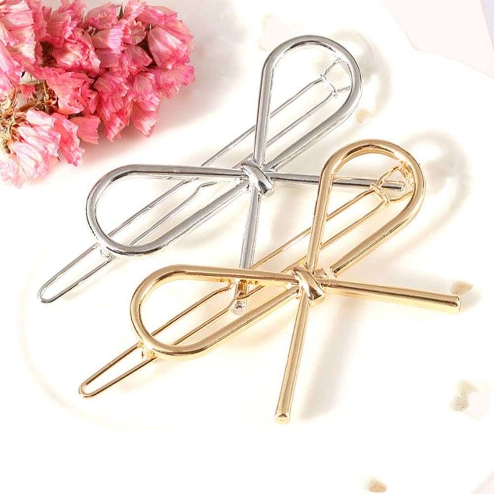 4-Pack Gold and Silver Metal Bow Hair Clips – Elegant Hairpins for Women and Girls - görsel 3