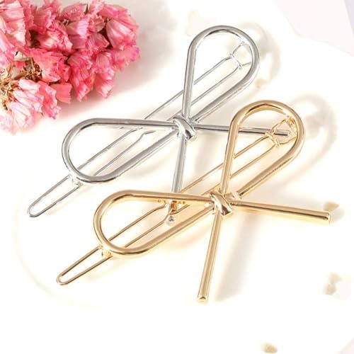 4-Pack Gold and Silver Metal Bow Hair Clips – Elegant Hairpins for Women and Girls - görsel 4