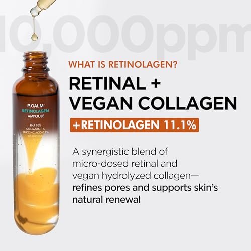 P.CALM Retinolagen Ampoule – Retinol & Vegan Hydrolyzed Collagen for Pore Tightening, Wrinkles, and Fine Line Care, Korean Glass Skin (30ml / 1.01 fl.oz) Avelisse