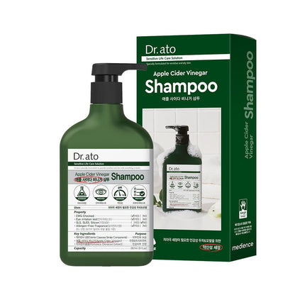 Dr.ato Apple Cider Vinegar Shampoo - pH5.5 Hypoallergenic Hair Shampoo with AHA in Apple - Skin and Eye Irritation Tested - All Safe Ingredients, Allergen-Free, Paraben Free, 10.5 fl.oz