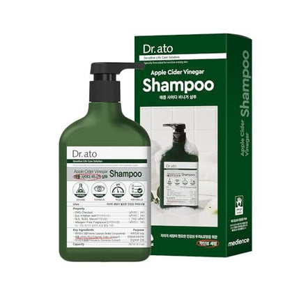 Dr.ato Apple Cider Vinegar Shampoo - pH5.5 Hypoallergenic Hair Shampoo with AHA in Apple - Skin and Eye Irritation Tested - All Safe Ingredients, Allergen-Free, Paraben Free, 10.5 fl.oz