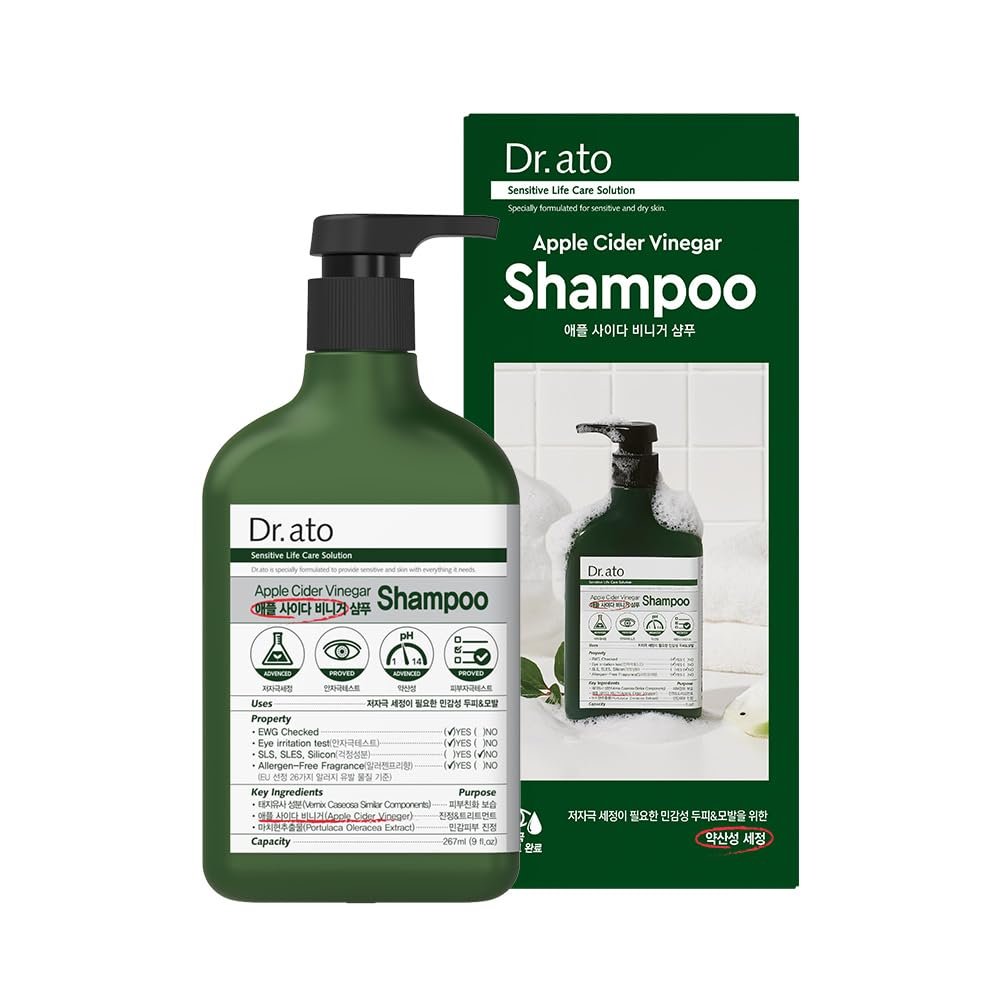 Dr.ato Apple Cider Vinegar Shampoo - pH5.5 Hypoallergenic Hair Shampoo with AHA in Apple - Skin and Eye Irritation Tested - All Safe Ingredients, Allergen-Free, Paraben Free, 10.5 fl.oz - görsel 1
