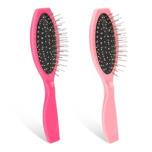 2 Pack Metal Hair Brush for Wigs & Extensions - Small Doll Wig Brush with Wire Cushion & Stainless Steel Bristles, Portable Detangler for Synthetic Hair, Women - görsel 2