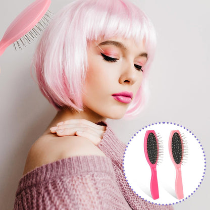 2 Pack Metal Hair Brush for Wigs & Extensions - Small Doll Wig Brush with Wire Cushion & Stainless Steel Bristles, Portable Detangler for Synthetic Hair, Women