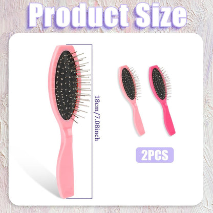 2 Pack Metal Hair Brush for Wigs & Extensions - Small Doll Wig Brush with Wire Cushion & Stainless Steel Bristles, Portable Detangler for Synthetic Hair, Women
