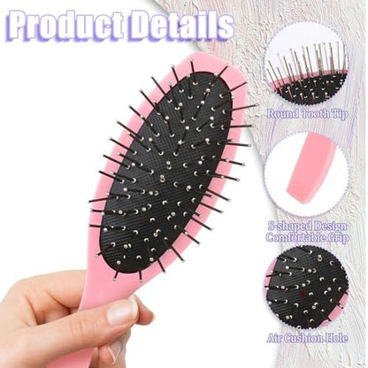 2 Pack Metal Hair Brush for Wigs & Extensions - Small Doll Wig Brush with Wire Cushion & Stainless Steel Bristles, Portable Detangler for Synthetic Hair, Women