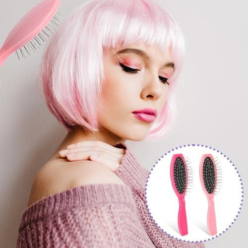 2 Pack Metal Hair Brush for Wigs & Extensions - Small Doll Wig Brush with Wire Cushion & Stainless Steel Bristles, Portable Detangler for Synthetic Hair, Women - görsel 14