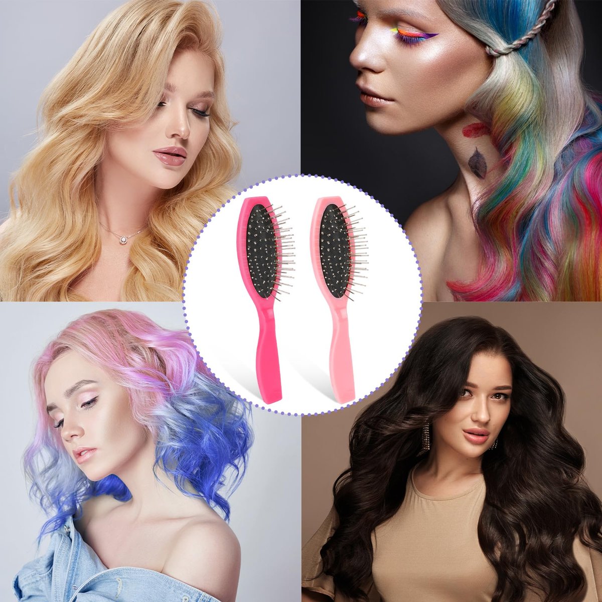 2 Pack Metal Hair Brush for Wigs & Extensions - Small Doll Wig Brush with Wire Cushion & Stainless Steel Bristles, Portable Detangler for Synthetic Hair, Women - görsel 9