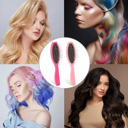 2 Pack Metal Hair Brush for Wigs & Extensions - Small Doll Wig Brush with Wire Cushion & Stainless Steel Bristles, Portable Detangler for Synthetic Hair, Women