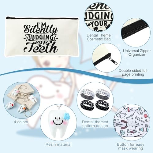 Blushtier 40 Pcs Dental Hygienist Gifts Set - Dental Assistant Appreciation Gifts with Cosmetic Bags, Socks, Keychains, Headbands, Hair Ties, and More - görsel 6