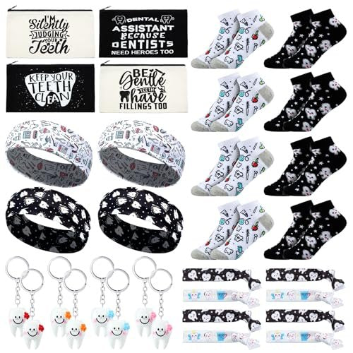Blushtier 40 Pcs Dental Hygienist Gifts Set - Dental Assistant Appreciation Gifts with Cosmetic Bags, Socks, Keychains, Headbands, Hair Ties, and More - görsel 2
