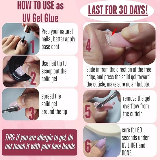 NOVO OVO Non-Sticky Solid Nail UV Gel Glue - 8 in 1 Strong & Long Lasting for Press-On Nails, Gel X Tips, Acrylic Sculpture & Decoration (30ml) - görsel 11