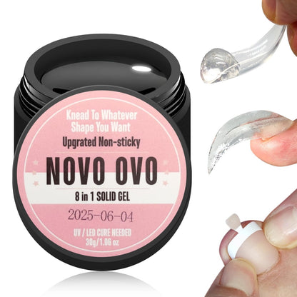 NOVO OVO Non-Sticky Solid Nail UV Gel Glue - 8 in 1 Strong & Long Lasting for Press-On Nails, Gel X Tips, Acrylic Sculpture & Decoration (30ml)
