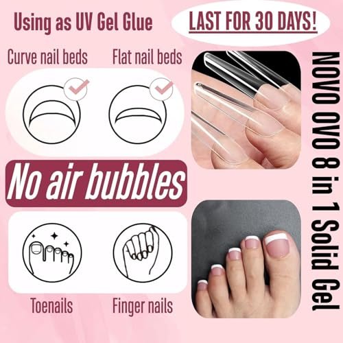 NOVO OVO Non-Sticky Solid Nail UV Gel Glue - 8 in 1 Strong & Long Lasting for Press-On Nails, Gel X Tips, Acrylic Sculpture & Decoration (30ml) - görsel 10