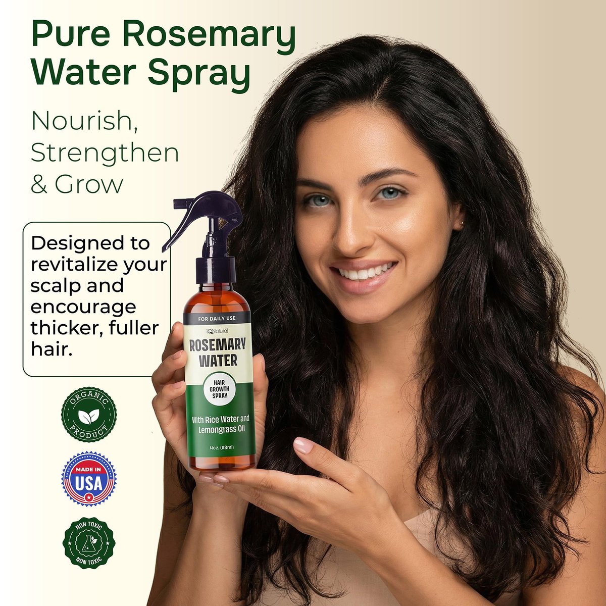 IQNATURAL Rosemary Water Spray for Hair Growth - Root Enhancer, Strengthen & Thicken Hair - Made in USA - 4 oz Avelisse