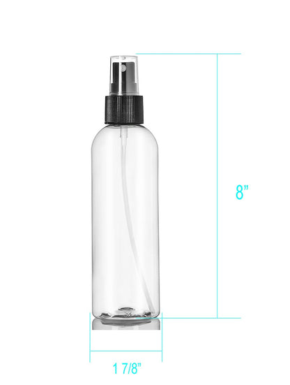 ljdeals 8 oz Clear Plastic Spray Bottles with Black Fine Mist Sprayer – Refillable Empty Bottles for Essential Oils, Perfumes, Travel – Pack of 2, Made in USA