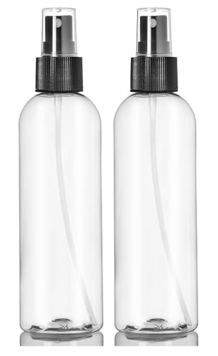 ljdeals 8 oz Clear Plastic Spray Bottles with Black Fine Mist Sprayer – Refillable Empty Bottles for Essential Oils, Perfumes, Travel – Pack of 2, Made in USA - görsel 2
