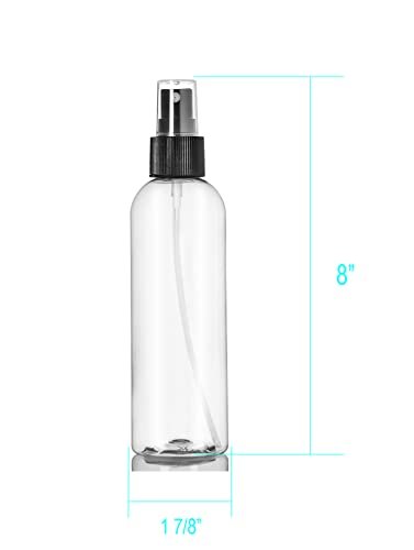 ljdeals 8 oz Clear Plastic Spray Bottles with Black Fine Mist Sprayer – Refillable Empty Bottles for Essential Oils, Perfumes, Travel – Pack of 2, Made in USA