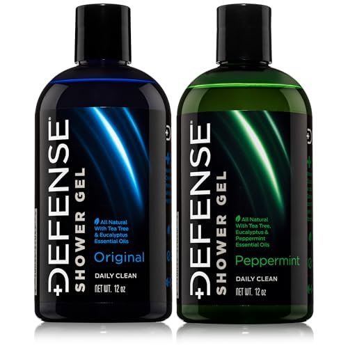 Defense Soap Tea Tree Body Wash Original & Peppermint – All Natural Organic Shower Soap for Athletes, Odor Control & Skin Fungal Protection, 12 oz (Pack of 2) Avelisse