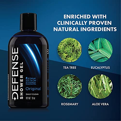 Defense Soap Tea Tree Body Wash Original & Peppermint – All Natural Organic Shower Soap for Athletes, Odor Control & Skin Fungal Protection, 12 oz (Pack of 2) Avelisse
