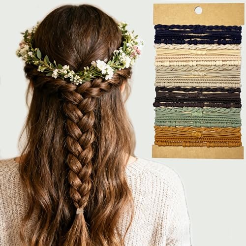 Boho Hair Ties Elastics – No Damage Ponytail Holders for Thin & Thick Hair, Cute Hair Bands for Women (24 Pack) Avelisse
