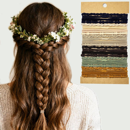 Boho Hair Ties Elastics – No Damage Ponytail Holders for Thin & Thick Hair, Cute Hair Bands for Women (24 Pack) Avelisse
