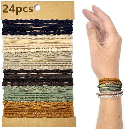 Boho Hair Ties Elastics – No Damage Ponytail Holders for Thin & Thick Hair, Cute Hair Bands for Women (24 Pack) Avelisse