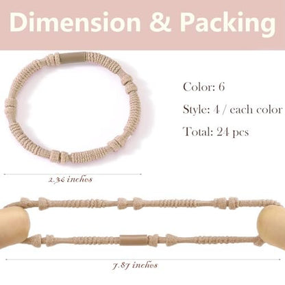 Boho Hair Ties Elastics – No Damage Ponytail Holders for Thin & Thick Hair, Cute Hair Bands for Women (24 Pack) Avelisse