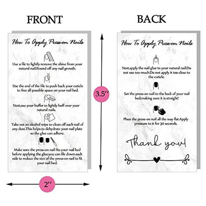 50 Pack Press-On Nail Application & Aftercare Instructions Cards – 2x3.5 Inch Business Card Size – Perfect for DIY Nail Kits
