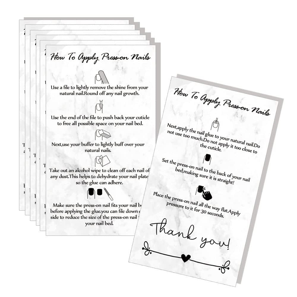 50 Pack Press-On Nail Application & Aftercare Instructions Cards – 2x3.5 Inch Business Card Size – Perfect for DIY Nail Kits - görsel 1