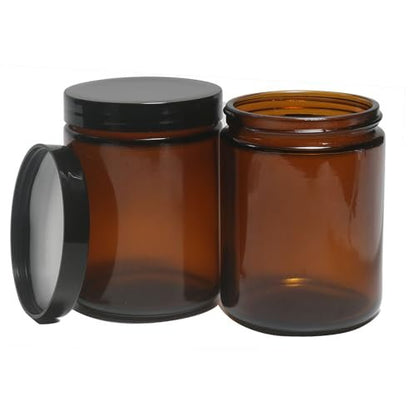 HORMERRY 8oz Glass Jars with Lids - 2 Pack Amber Empty Round Cosmetic Containers for Samples, Powder, Body Butter, Cream, Lotion, Spice