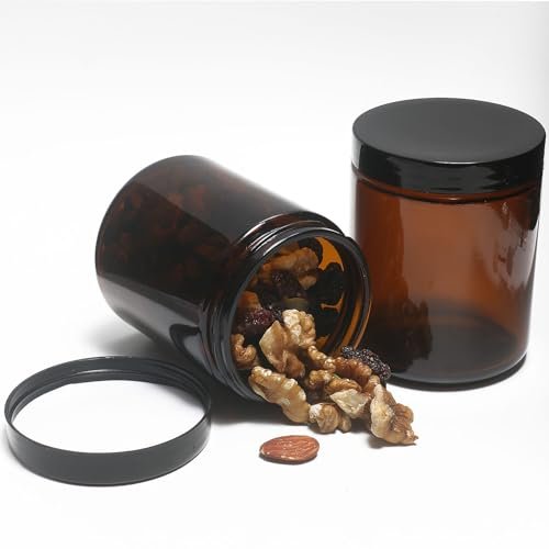 HORMERRY 8oz Glass Jars with Lids - 2 Pack Amber Empty Round Cosmetic Containers for Samples, Powder, Body Butter, Cream, Lotion, Spice - görsel 16
