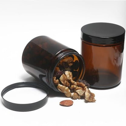 HORMERRY 8oz Glass Jars with Lids - 2 Pack Amber Empty Round Cosmetic Containers for Samples, Powder, Body Butter, Cream, Lotion, Spice