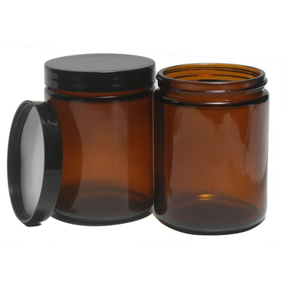 HORMERRY 8oz Glass Jars with Lids - 2 Pack Amber Empty Round Cosmetic Containers for Samples, Powder, Body Butter, Cream, Lotion, Spice