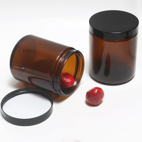HORMERRY 8oz Glass Jars with Lids - 2 Pack Amber Empty Round Cosmetic Containers for Samples, Powder, Body Butter, Cream, Lotion, Spice - görsel 10
