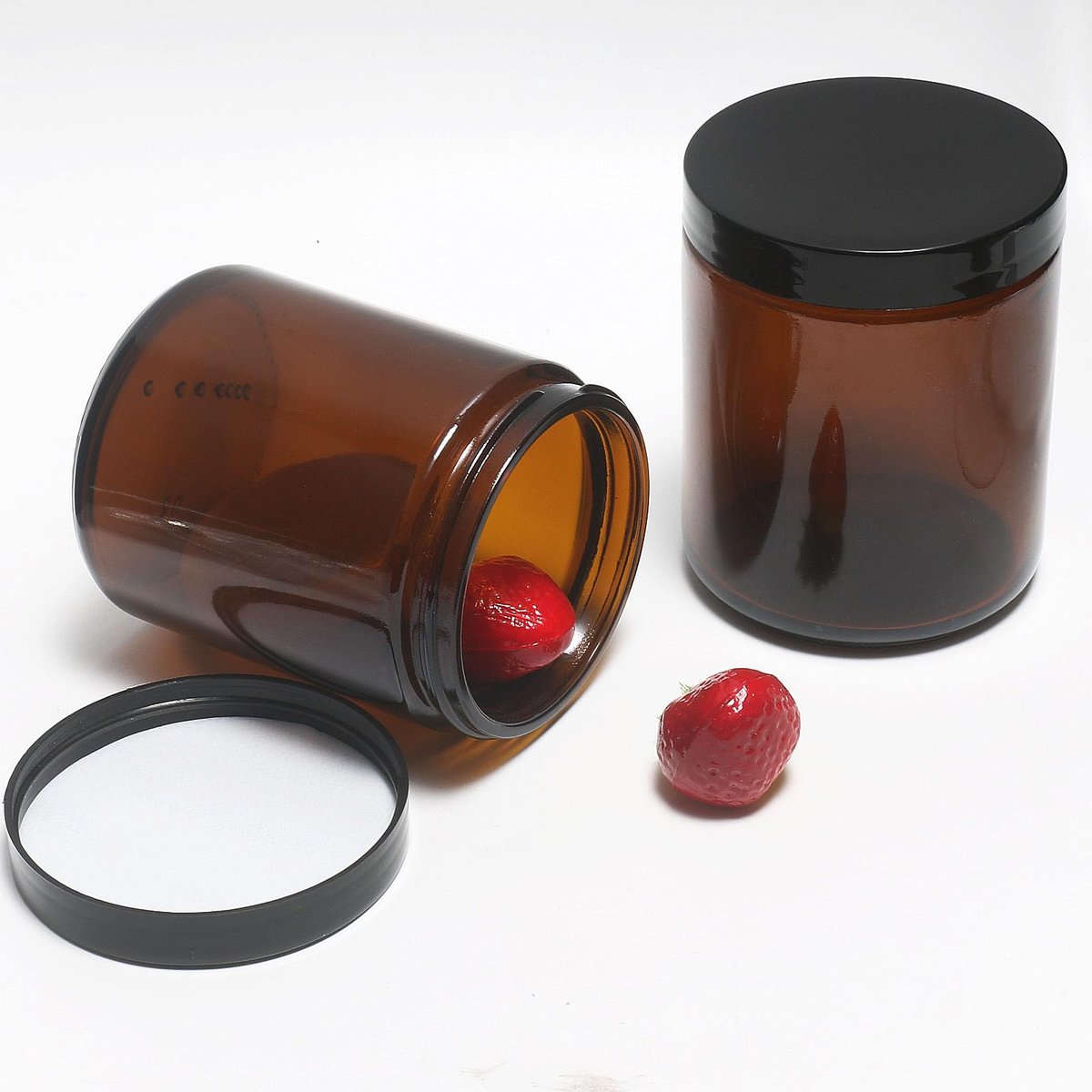HORMERRY 8oz Glass Jars with Lids - 2 Pack Amber Empty Round Cosmetic Containers for Samples, Powder, Body Butter, Cream, Lotion, Spice - görsel 9