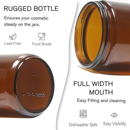HORMERRY 8oz Glass Jars with Lids - 2 Pack Amber Empty Round Cosmetic Containers for Samples, Powder, Body Butter, Cream, Lotion, Spice
