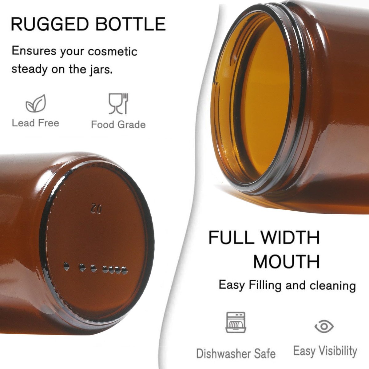 HORMERRY 8oz Glass Jars with Lids - 2 Pack Amber Empty Round Cosmetic Containers for Samples, Powder, Body Butter, Cream, Lotion, Spice - görsel 5