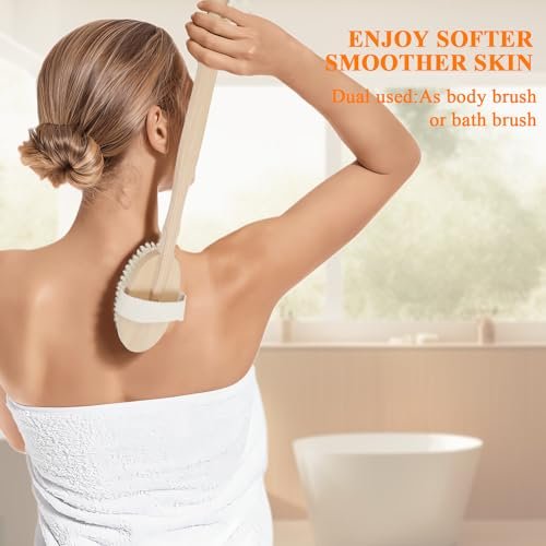 SAMEBUTECO Dry Brushing Body Brush Set with Long Handle – Natural Boar Bristle Body & Face Brush, Wooden Detachable Scrub Brush, 3 Brush Heads for Exfoliating & Body Care - görsel 4