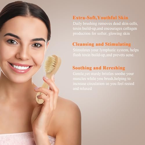SAMEBUTECO Dry Brushing Body Brush Set with Long Handle – Natural Boar Bristle Body & Face Brush, Wooden Detachable Scrub Brush, 3 Brush Heads for Exfoliating & Body Care - görsel 12
