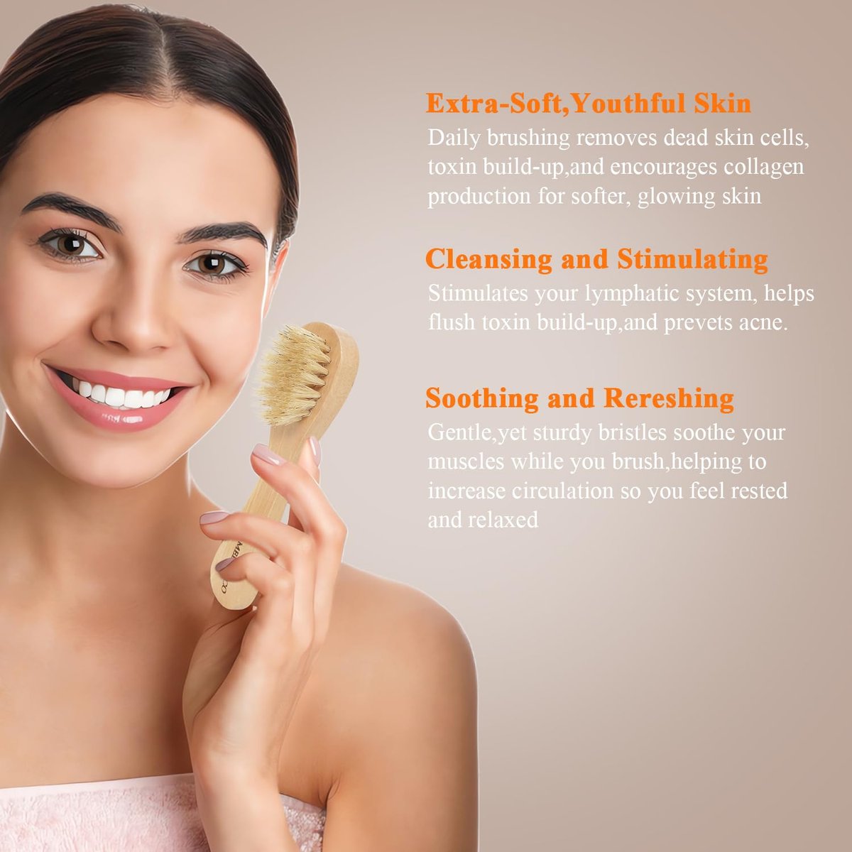 SAMEBUTECO Dry Brushing Body Brush Set with Long Handle – Natural Boar Bristle Body & Face Brush, Wooden Detachable Scrub Brush, 3 Brush Heads for Exfoliating & Body Care - görsel 11