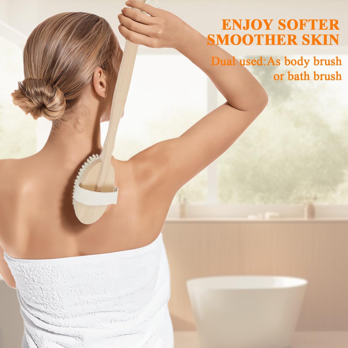 SAMEBUTECO Dry Brushing Body Brush Set with Long Handle – Natural Boar Bristle Body & Face Brush, Wooden Detachable Scrub Brush, 3 Brush Heads for Exfoliating & Body Care - görsel 3