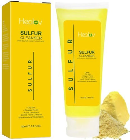 Healov Sulfur Soap – Sulfur Face & Body Wash for Acne – Sulphur Exfoliating Facial Cleanser Absorbs Excess Oil, Reduces Breakouts, & Cleanses Skin – Natural Cystic Acne, Rosacea Skin Care Treatment