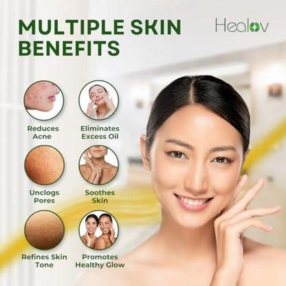 Healov Sulfur Soap – Sulfur Face & Body Wash for Acne – Sulphur Exfoliating Facial Cleanser Absorbs Excess Oil, Reduces Breakouts, & Cleanses Skin – Natural Cystic Acne, Rosacea Skin Care Treatment