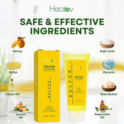 Healov Sulfur Soap – Sulfur Face & Body Wash for Acne – Sulphur Exfoliating Facial Cleanser Absorbs Excess Oil, Reduces Breakouts, & Cleanses Skin – Natural Cystic Acne, Rosacea Skin Care Treatment