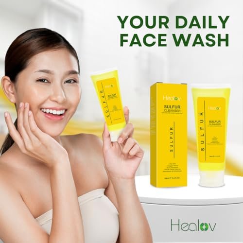 Healov Sulfur Soap – Sulfur Face & Body Wash for Acne – Sulphur Exfoliating Facial Cleanser Absorbs Excess Oil, Reduces Breakouts, & Cleanses Skin – Natural Cystic Acne, Rosacea Skin Care Treatment - görsel 6