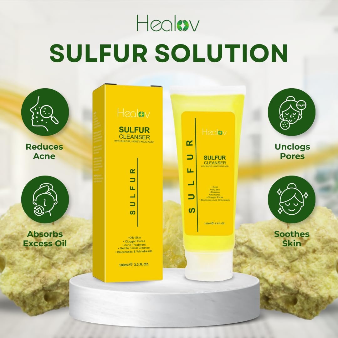 Healov Sulfur Soap – Sulfur Face & Body Wash for Acne – Sulphur Exfoliating Facial Cleanser Absorbs Excess Oil, Reduces Breakouts, & Cleanses Skin – Natural Cystic Acne, Rosacea Skin Care Treatment - görsel 13